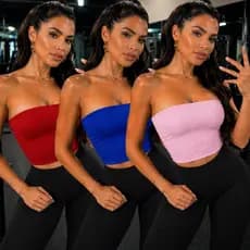 Kit 3 Top Faixa Blusinha Feminina Tomara que Caia Cropped Canelado
