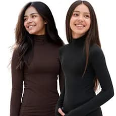 Kit 2 Blusa Cacharrel Feminina Manga Longa Gola Alta