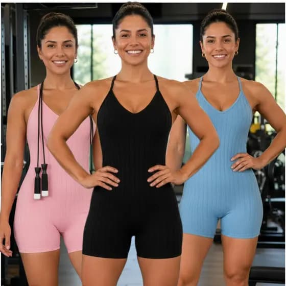 Kit 2 Macaquinho Feminino Fitness Academia Costa Nua Alça Cruzada Canelado