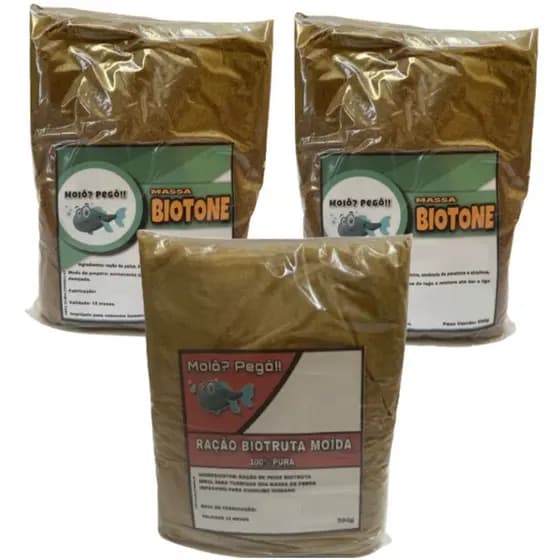 Massa para Pesca Biotruta Panetone Moiô Pegô + Ração Moída 500g Tilápia, Tambaqui, Pacu, Carpas. Kit massa para pesca.