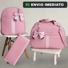 Bolsa Maternidade Menina Menino 3 Peças Laço Faixa Mala Grande Mochila Trocador Térmico/Impermeável