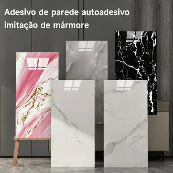 Kit 10 Placas Vinílicas Adesivas Mármore 60x30cm Parede Decoração Lavável e Resistente
