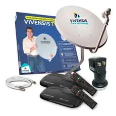 Kit com Antena e 2 Receptor Vivensis VX10 Digital banda Ku LNB Duplo