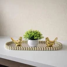 Kit Decorativo Bandeja Espelhada Passarinho Dourado Vasinho Artificial  Enfeite Decoração Rack Sala
