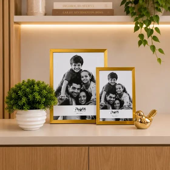 Kit Decorativo Elegante Rack Sala Dourado Prata Sofisticado Porta Retrato Vasinho Enfeite Decoração Luxo
