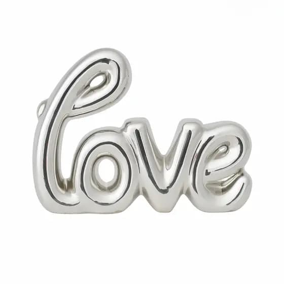 Enfeite Decorativo Porcelana Palavra Love Prata Letreiro Decoração Rack Sala Luxo Elegante