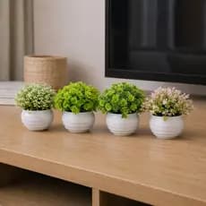Kit 4 Vasinhos Planta Artificial Flores Decorativos Branco Decoração Rack Sala Banheiro Cachepot