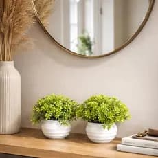 Kit 2 Vasinhos Planta Artificial Decorativos Branco Flores Decoração Banheiro Cachepot Rack Sala