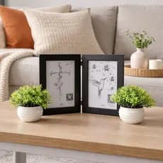 Kit Decorativo Porta Retrato Duplo 10x15 Vasinho Planta Artificial Decoração Sala Rack Dobravel Moldura Foto