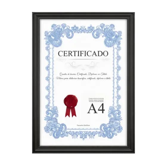 Moldura Quadro A4 1 unidade Preto Diploma Certificado Acetato Plástico Foto 20x30 cm