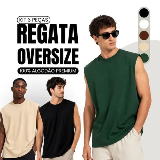 Kit 3 Camiseta Regata Masculina Oversized Academia Colete Masculino Machão Longline Lisa Sem Estampa