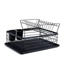 Escorredor Loucas Cozinha 2 Andares Organizador Preto Fosco Compacto Resistente