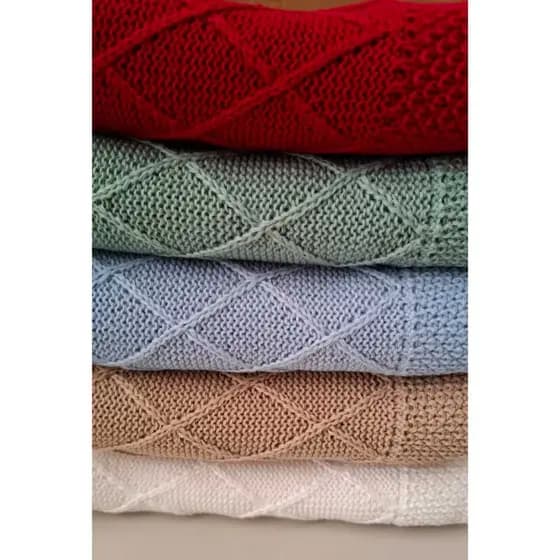 Manta Tricô Losango para Bebê Saida Maternidade Cobertor Tricot para Recém Nascido Enxoval Menino