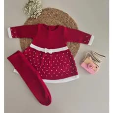 Vestido Laço Perolas Com Calça Recém Nascido Saída Maternidade Menina Conjunto Tricot para Bebê
