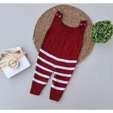 Jardineira Recém Nascido Vira Pé Salopete Tricot Listrada Trança Saída MaternidadeTricô MeninoMenina