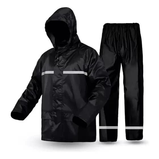 Conjunto Chuva Capa Jaqueta Calça Bolsa Motociclista Motoboy Impermeável Faixa Refletiva  3 PÇ Preto M