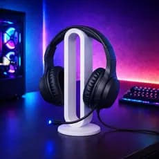 Suporte para Headset Gamer 23cm – Organizador de Mesa Moderno com Design Premium | Ideal para Setup RGB