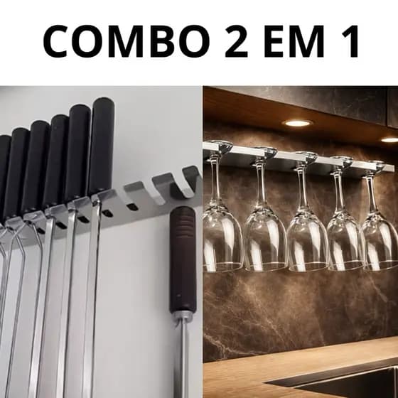 KIT SUPORTE DE ESPETOS E SUPORTE DE TAÇAS DE VINHO ORGANIZADOR ELEGANTE GRANDE