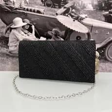 Juzia Bolsas Bolsa clutch festa glitter quadrada listrada bolsa baguette caixinha transversal alça corrente cadeia