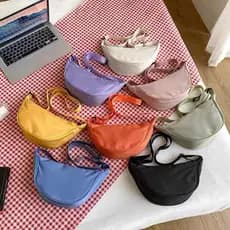 Juzia Bolsas Bolsa baguete meia lua de ombro feminina dumpling macaron tecido nylon alça de ombro ajustável com zíper