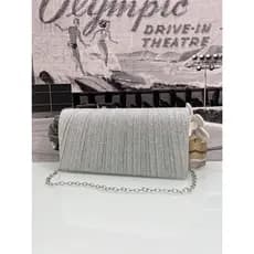 Juzia Bolsas Bolsa clutch festa listrada enrugada ondulada glitter carteiro caixinha transversal alça corrente cadeia