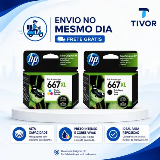 Cartucho HP 667XL Original Preto e Colorido DeskJet 2376 2774 2776 2874 – Alto Rendimento