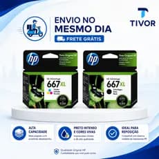 Cartucho HP 667XL Original Preto e Colorido DeskJet 2376 2774 2776 2874 – Alto Rendimento