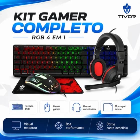 Kit Gamer Evolut Eg-54 (teclado, Mouse, Mousepad E Headset) Cor do mouse Preto Cor do teclado Preto