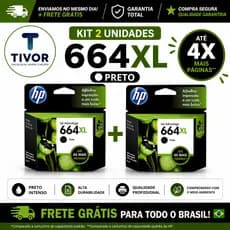 Kit 02 Cartucho 664XL Preto Original  Para Impressoras Compativél Hp Deskjet LaserJet  Tinta Preta(F6V31AB) - 2136