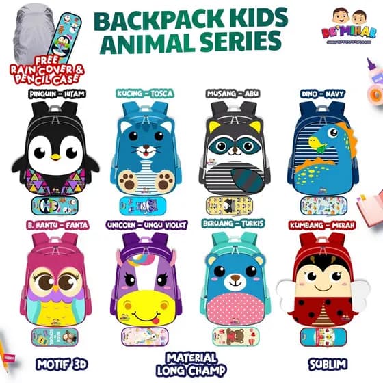 Bolsa Escolar KINDERGARTEN KIDS ANIMAL SERIES 3D DEMIHAR Mochila Estojo De Lápis Gratuito E Capa De Chuva