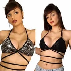 Top Feminino Com Lantejoulas Brilhante Festas Balada Com Detalhe Exclusivo Amarração Envio Imediato