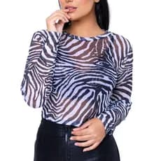 Body de Tule Premium Manga Longa Zebra