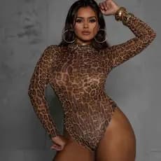 Boddy Tule Manga Comprida De Oncinha Animal Print Moda Feminina Tendência Envio Imediato