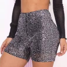 Short Feminino Paetê Lantejoulas Curto Cintura Alta Com Forro Preto Cinza Moda Balada Festa