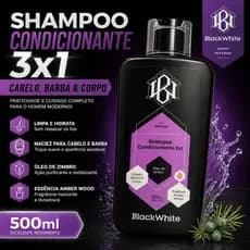Black White Shampoo Cabelo Corpo e Barba Condicionante 3x1 500ml Anti-Caspa Proteção Térmica e Solar