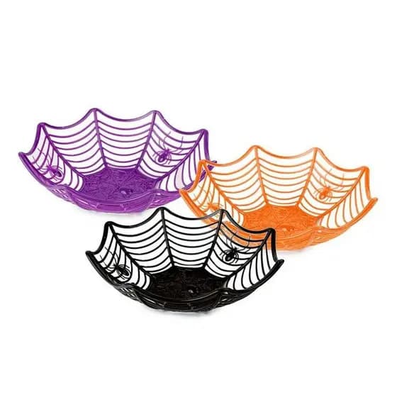 Kit 2 Bandejas Roxa e Laranja Fruteira Teia De Aranha Cesto de Doces Halloween Decoração e Festas - Unidade