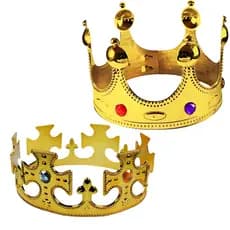 Coroa Dourada Rei E Rainha De Plástico Adulto E Infantil Com Regulagem