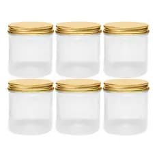 Kit 6-24 Potes De Plástico Redondo 8,5X10cm  C/6PCS Tampa Ouro