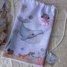10 Mochilinhas Sacochila Sacolinha Surpresa Personalizada Fundo do Mar