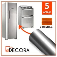 5 metros Adesivo Película Vinil Prata Tipo Inox Impermeável + Espatula P Aplicação Envelopar Fogão Geladeira Móveis