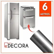 6 metros x 70cm Adesivo Película Vinil Prata Tipo Inox Impermeável Envelopar Decorar Fogão Geladeira Móveis
