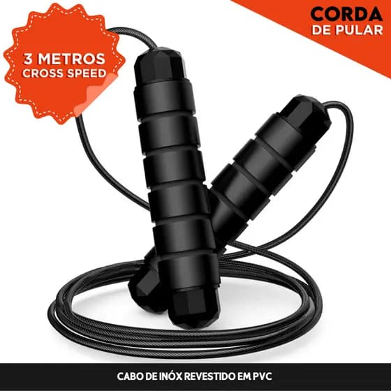 Corda de Pular Ajustável Preta - Rolamento e Cabo de Aço Revestido - 3 Metros - MGX