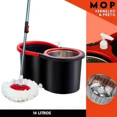 Mop Giratório Vermeho - Com Cabo 140 cm + Cesto de Inox + Refil + Dispenser - UMK