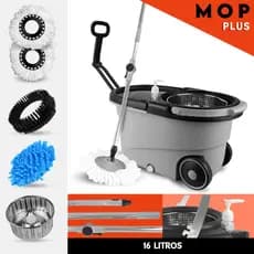 Mop Giratório Plus Cinza - Cesto em Inox - Com Alças e Rodas - UMK