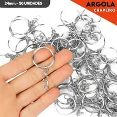 Argola Para Chaveiro Com Corrente 24mm - Com 100 Unidades - UMK