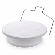 Bailarina Giratória para Bolo 28cm com Nivelador – Prato Giratório para Confeitaria + Cortador Nivelador em Aço Inox