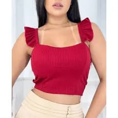 Cropped Canelado Com Alcinha Babado Blogueira Elegante Bojo Blusinha