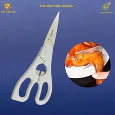 Tesoura Para Cortar Frango Aves Carnes Com Abridor de Garrafa Em Aço Inox e Plastico Original Line