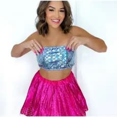 Top Faixa Sereia Metalizado Com Bojo Feminimo Carnaval Cropped Fantasias Festas