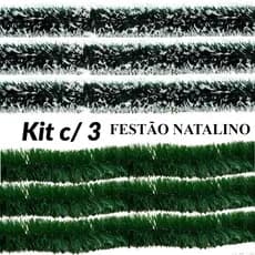 KIT 3 Festão Verde - Nevado Premium Decoração Natal 2mx8cm